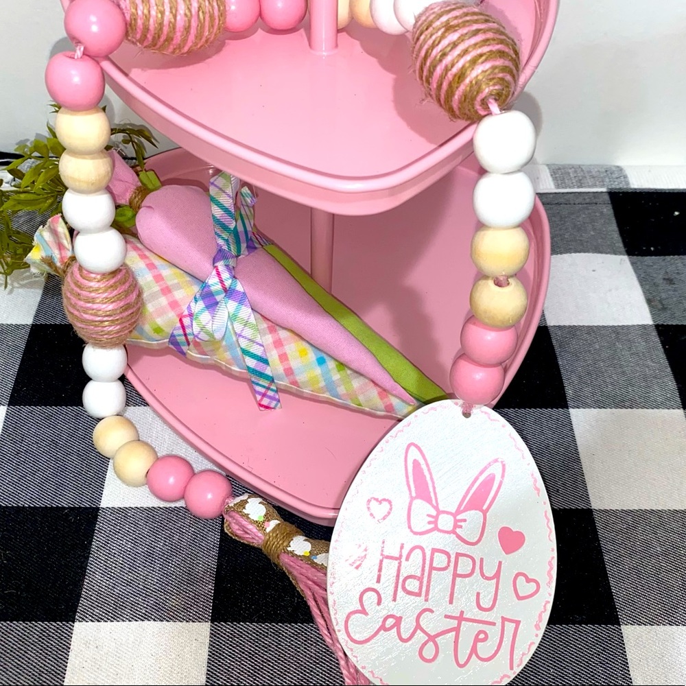 Easter garland,wood bead garlands,tier tray decor,Easter decor,farmhouse decor